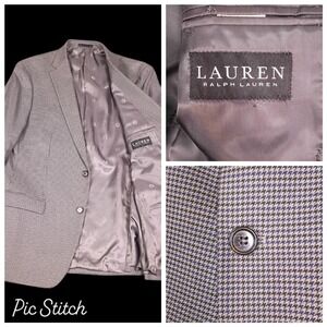Lauren Ralph Lauren Mens 44L Blazer Gray Houndstooth Sport Coat Black Label